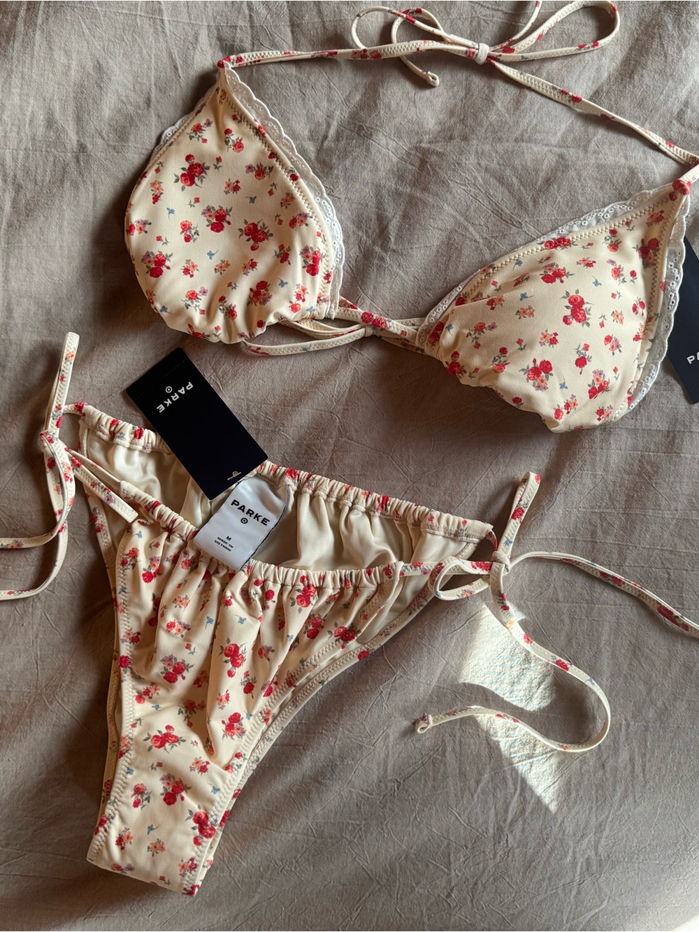 Parke x Target Cream Floral Triangle Bikini
